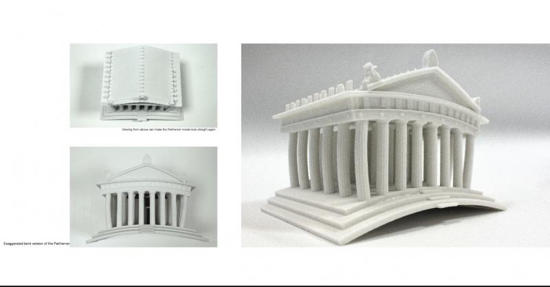 A model of the Parthenon with an exaggeration of the curvature and the entasis. 